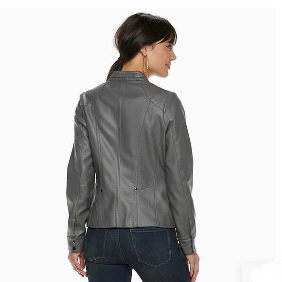 NWT Apt. 9 Faux Leather Moto Gray Jacket - Picture 3 of 11